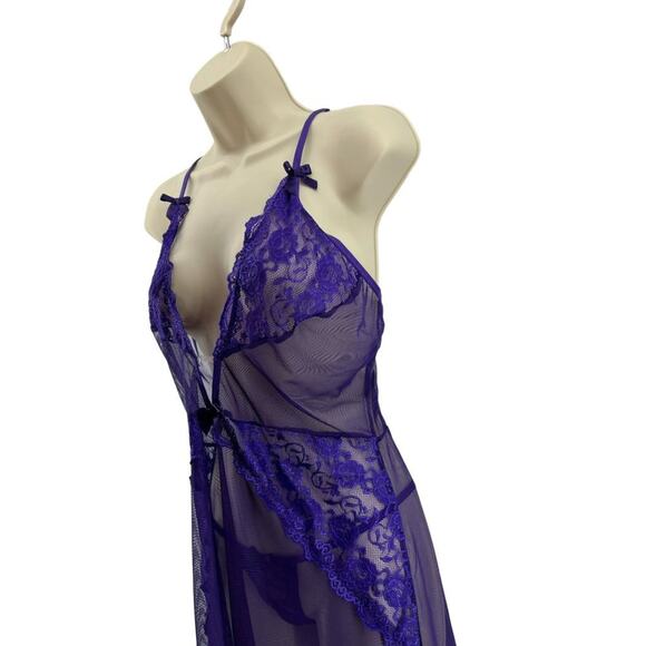 Elegant Moments Mesh Babydoll G-String Purple Womens Xlarge - Picture 4 of 10